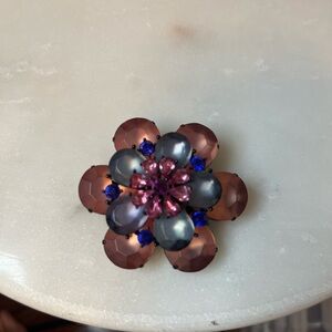 Multicolor Vintage Glass Flower Brooch